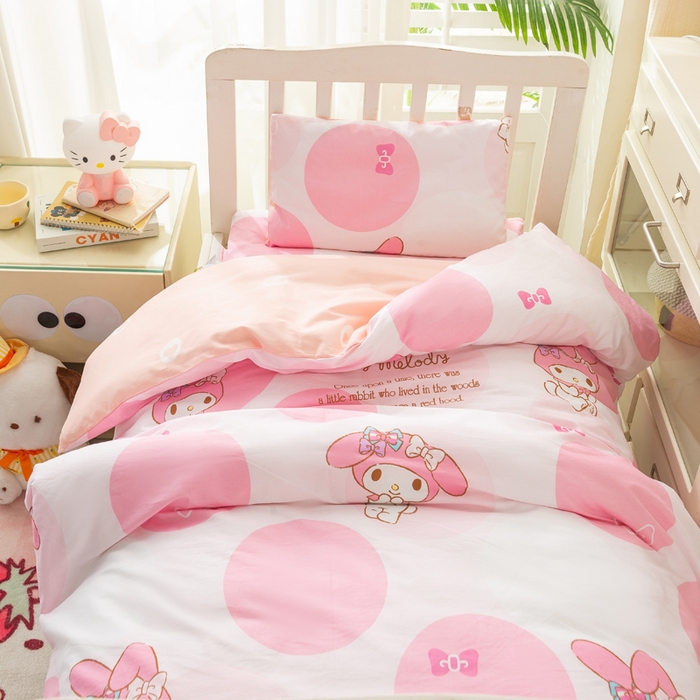 91家纺网 家纺一手货源 找家纺 博雅 2025新款三丽欧全棉纯棉幼儿园三套件宿舍三件套上下铺三件套 波点美乐蒂