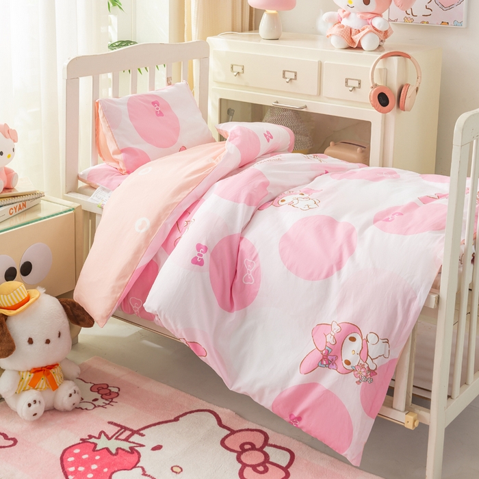 91家纺网 家纺一手货源 找家纺 博雅 2025新款三丽欧全棉纯棉幼儿园三套件宿舍三件套上下铺三件套 波点美乐蒂