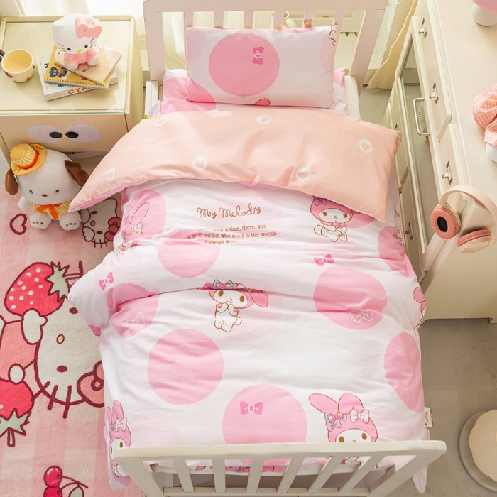 91家纺网 家纺一手货源 找家纺 博雅 2025新款三丽欧全棉纯棉幼儿园三套件宿舍三件套上下铺三件套 波点美乐蒂