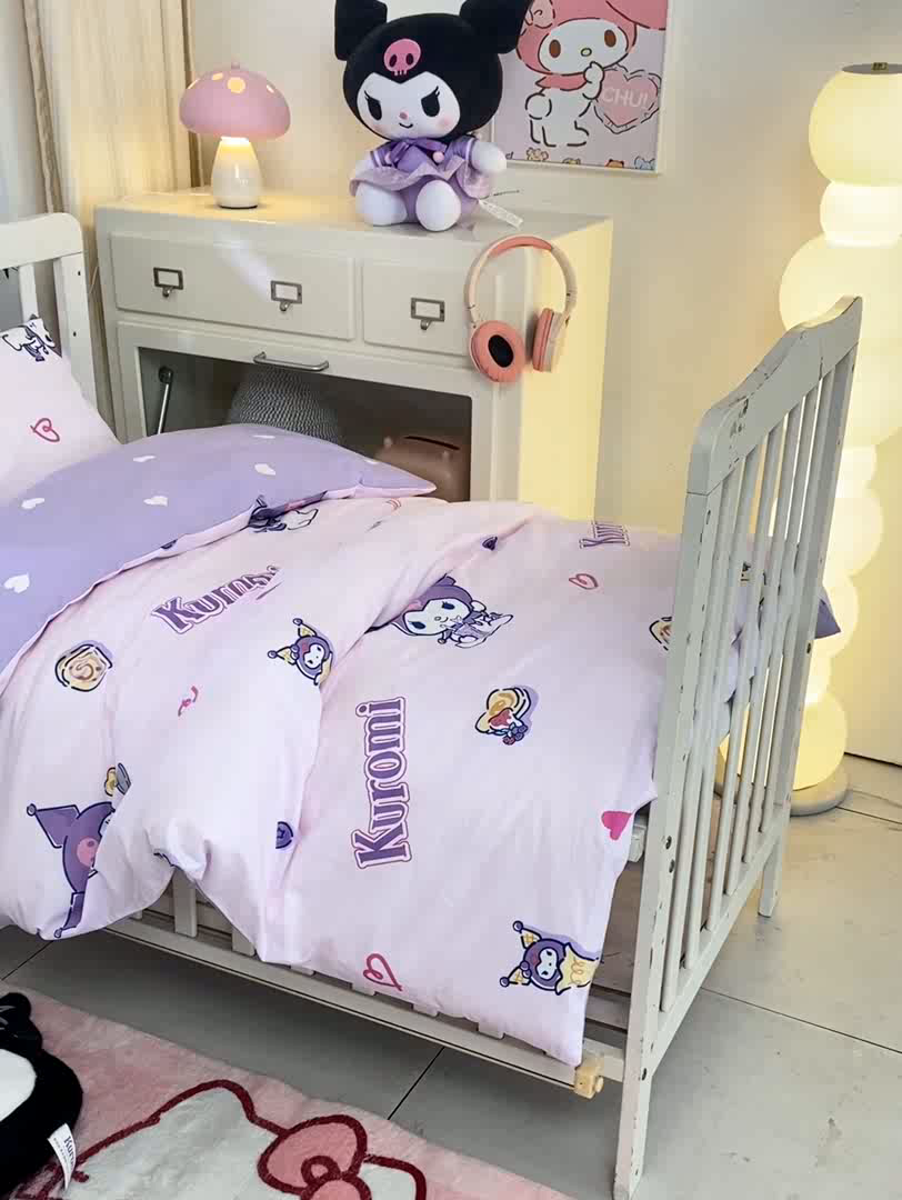 91家纺网 家纺一手货源 找家纺 博雅 2025新款三丽欧全棉纯棉幼儿园三套件宿舍三件套上下铺三件套 多彩库洛米