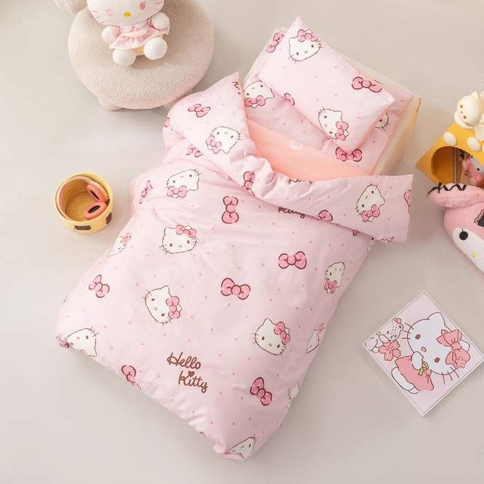 91家纺网 家纺一手货源 找家纺 博雅 2025新款三丽欧全棉纯棉幼儿园三套件宿舍三件套上下铺三件套 粉色蝴蝶结KT