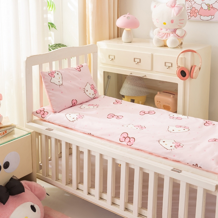 91家纺网 家纺一手货源 找家纺 博雅 2025新款三丽欧全棉纯棉幼儿园三套件宿舍三件套上下铺三件套 粉色蝴蝶结KT