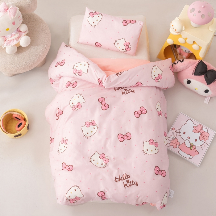 91家纺网 家纺一手货源 找家纺 博雅 2025新款三丽欧全棉纯棉幼儿园三套件宿舍三件套上下铺三件套 粉色蝴蝶结KT