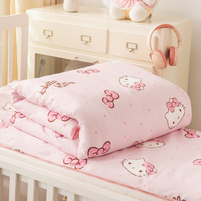 91家纺网 家纺一手货源 找家纺 博雅 2025新款三丽欧全棉纯棉幼儿园三套件宿舍三件套上下铺三件套 粉色蝴蝶结KT