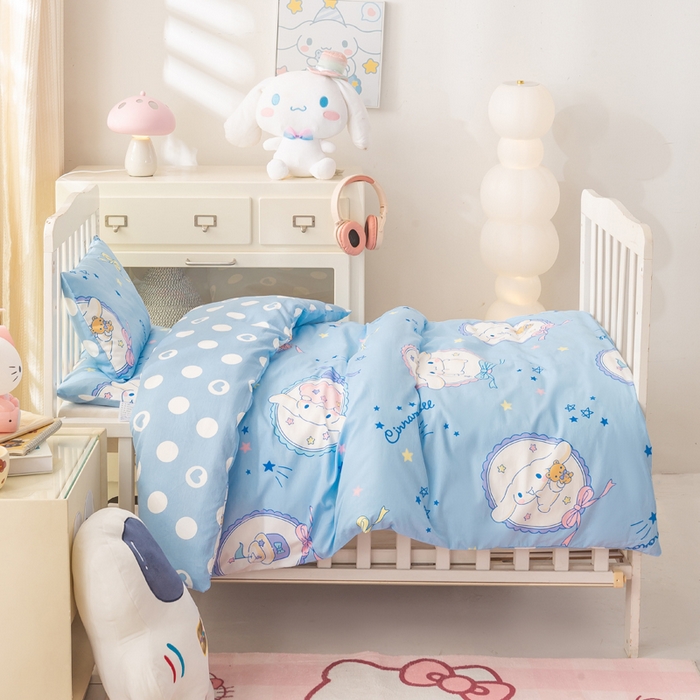 91家纺网 家纺一手货源 找家纺 博雅 2025新款三丽欧全棉纯棉幼儿园三套件宿舍三件套上下铺三件套 蓝色玉桂狗