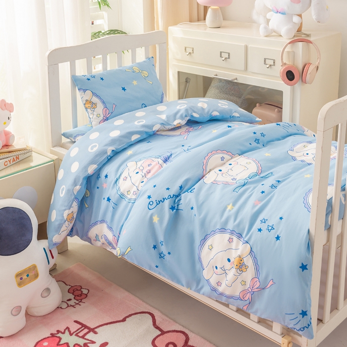 91家纺网 家纺一手货源 找家纺 博雅 2025新款三丽欧全棉纯棉幼儿园三套件宿舍三件套上下铺三件套 蓝色玉桂狗