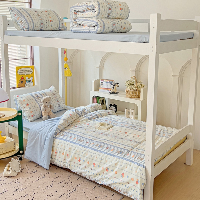 91家纺网 家纺一手货源 找家纺 曼陀罗2025新款超柔云朵棉学生宿舍上下铺三件套 花园熊