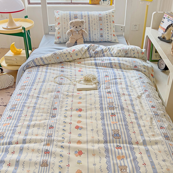 91家纺网 家纺一手货源 找家纺 曼陀罗2025新款超柔云朵棉学生宿舍上下铺三件套 花园熊