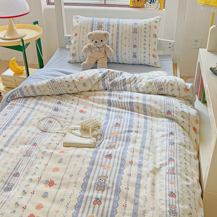 91家纺网 家纺一手货源 找家纺 曼陀罗2025新款超柔云朵棉学生宿舍上下铺三件套 花园熊