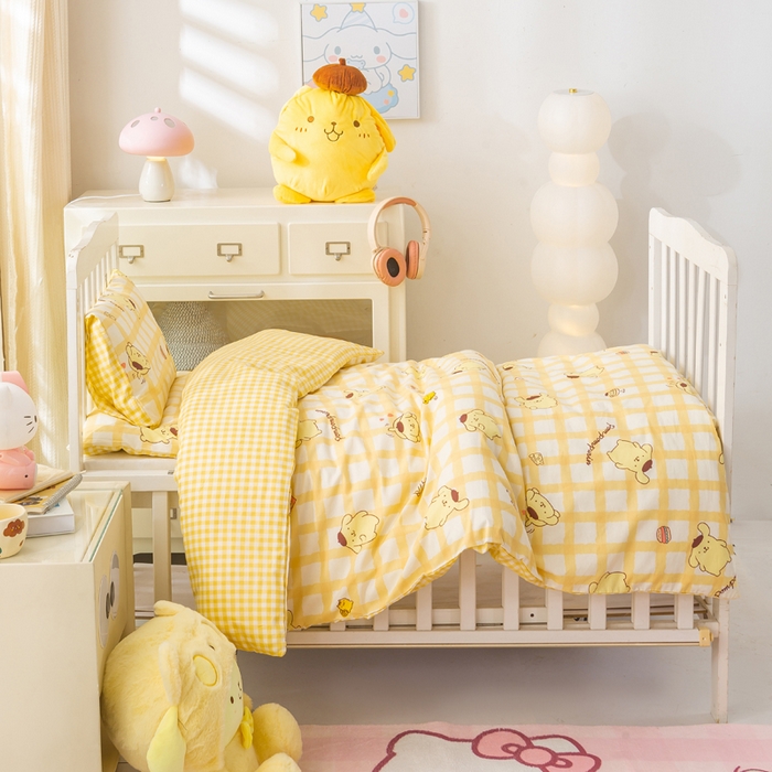 91家纺网 家纺一手货源 找家纺 博雅 2025新款三丽欧全棉纯棉幼儿园三套件宿舍三件套上下铺三件套 美食布丁狗