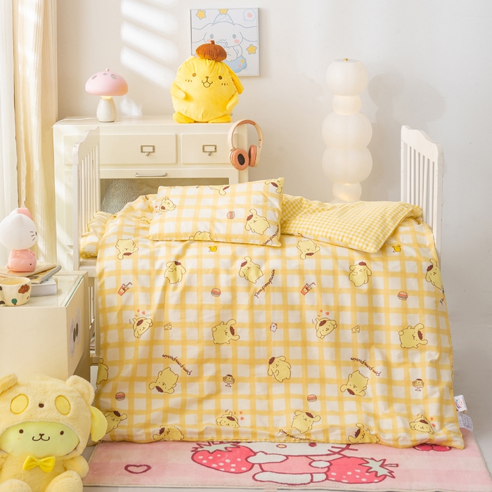 91家纺网 家纺一手货源 找家纺 博雅 2025新款三丽欧全棉纯棉幼儿园三套件宿舍三件套上下铺三件套 美食布丁狗