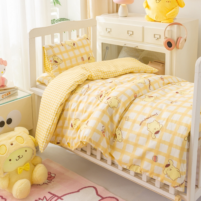 91家纺网 家纺一手货源 找家纺 博雅 2025新款三丽欧全棉纯棉幼儿园三套件宿舍三件套上下铺三件套 美食布丁狗