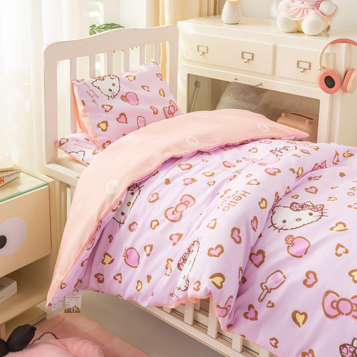 91家纺网 家纺一手货源 找家纺 博雅 2025新款三丽欧全棉纯棉幼儿园三套件宿舍三件套上下铺三件套 心心KT