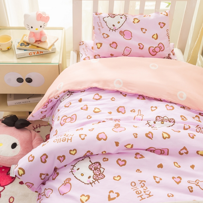 91家纺网 家纺一手货源 找家纺 博雅 2025新款三丽欧全棉纯棉幼儿园三套件宿舍三件套上下铺三件套 心心KT