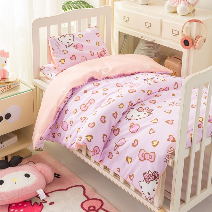 91家纺网 家纺一手货源 找家纺 博雅 2025新款三丽欧全棉纯棉幼儿园三套件宿舍三件套上下铺三件套 心心KT