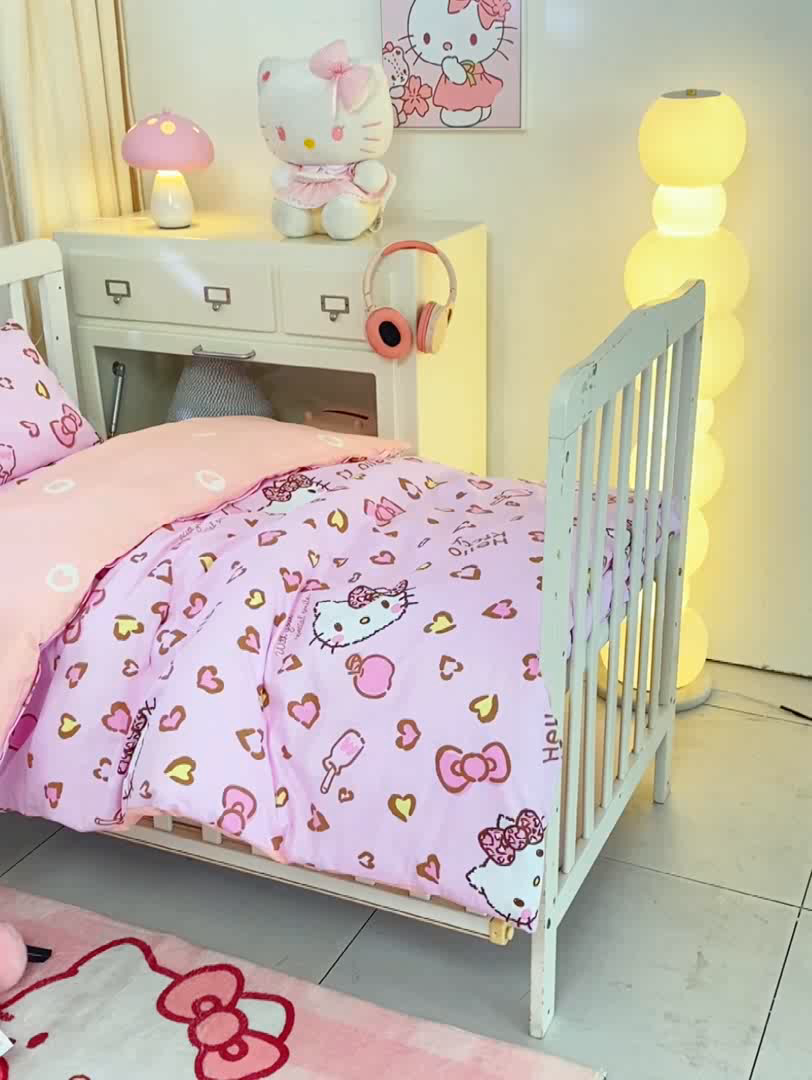 91家纺网 家纺一手货源 找家纺 博雅 2025新款三丽欧全棉纯棉幼儿园三套件宿舍三件套上下铺三件套 心心KT