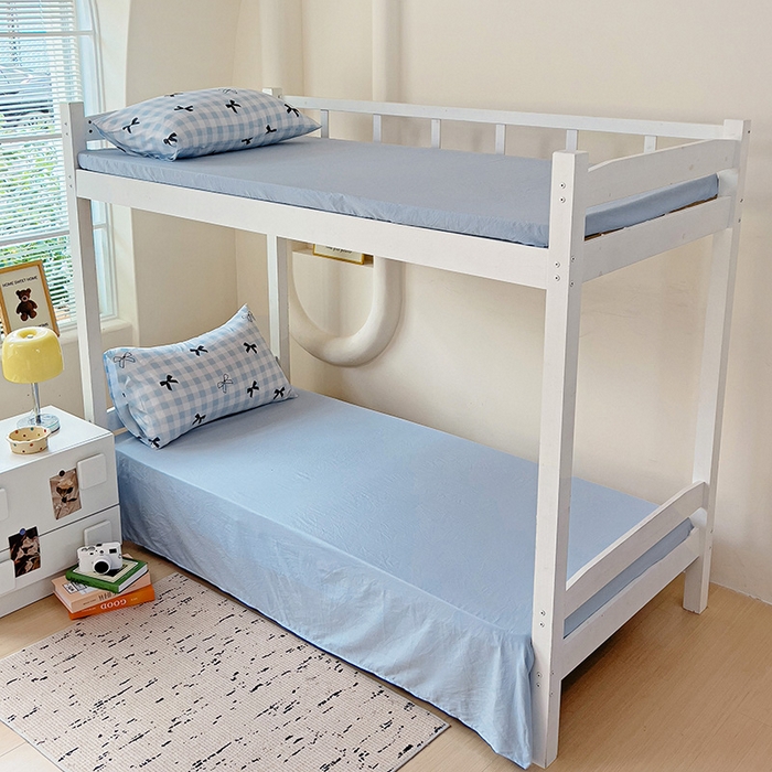 91家纺网 家纺一手货源 找家纺 曼陀罗2025新款超柔云朵棉学生宿舍上下铺三件套 蓝格蝴蝶结黑