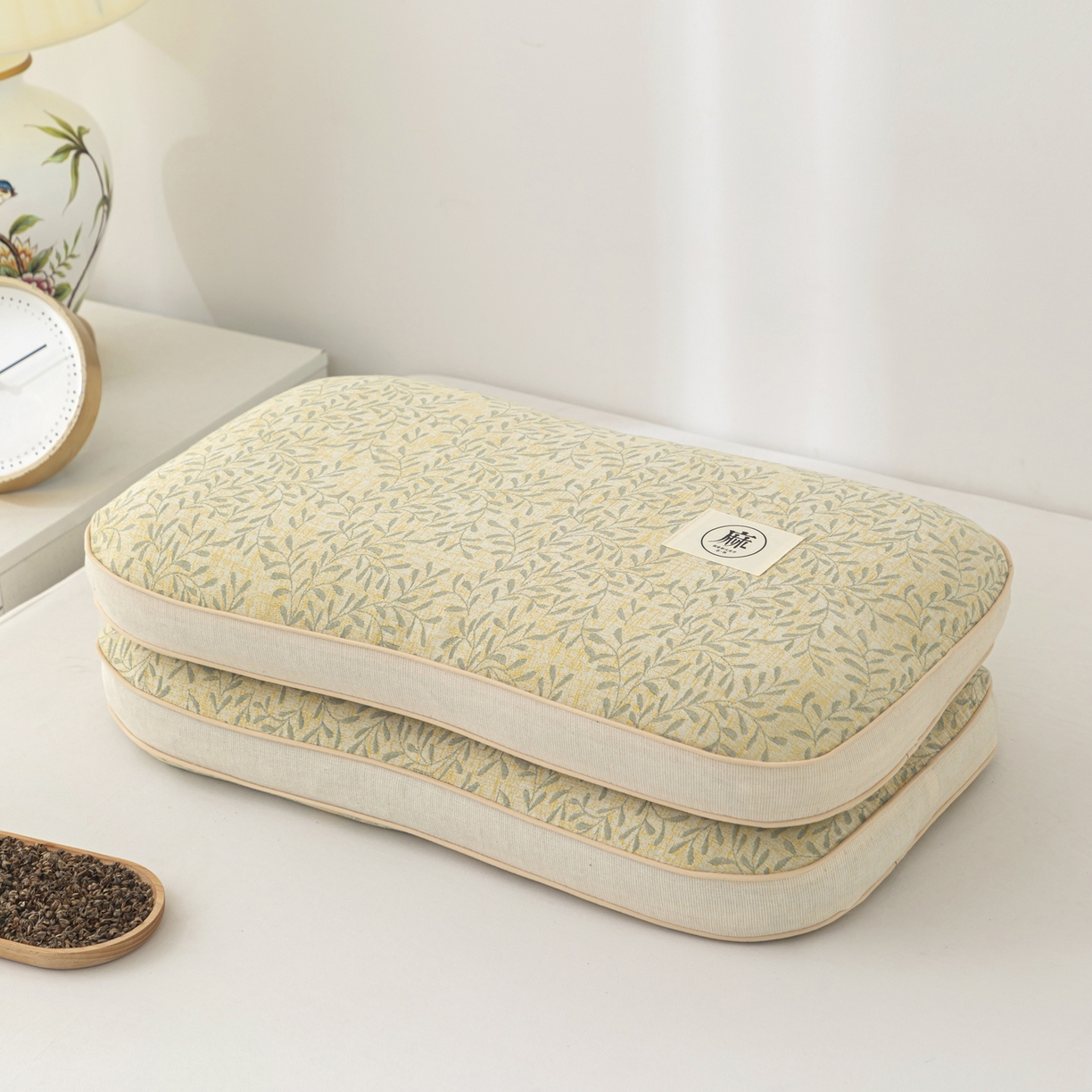 91家纺网 家纺一手货源 找家纺 大熊枕芯 2025新款亚麻棉麻荞麦护颈枕全荞麦壳枕头枕芯 青白橡