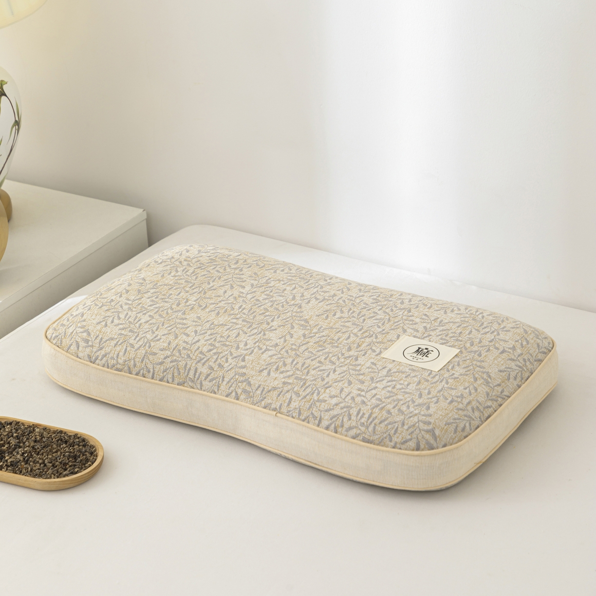 大熊枕芯 2025新款亚麻棉麻荞麦护颈枕全荞麦壳枕头枕芯 利休白茶