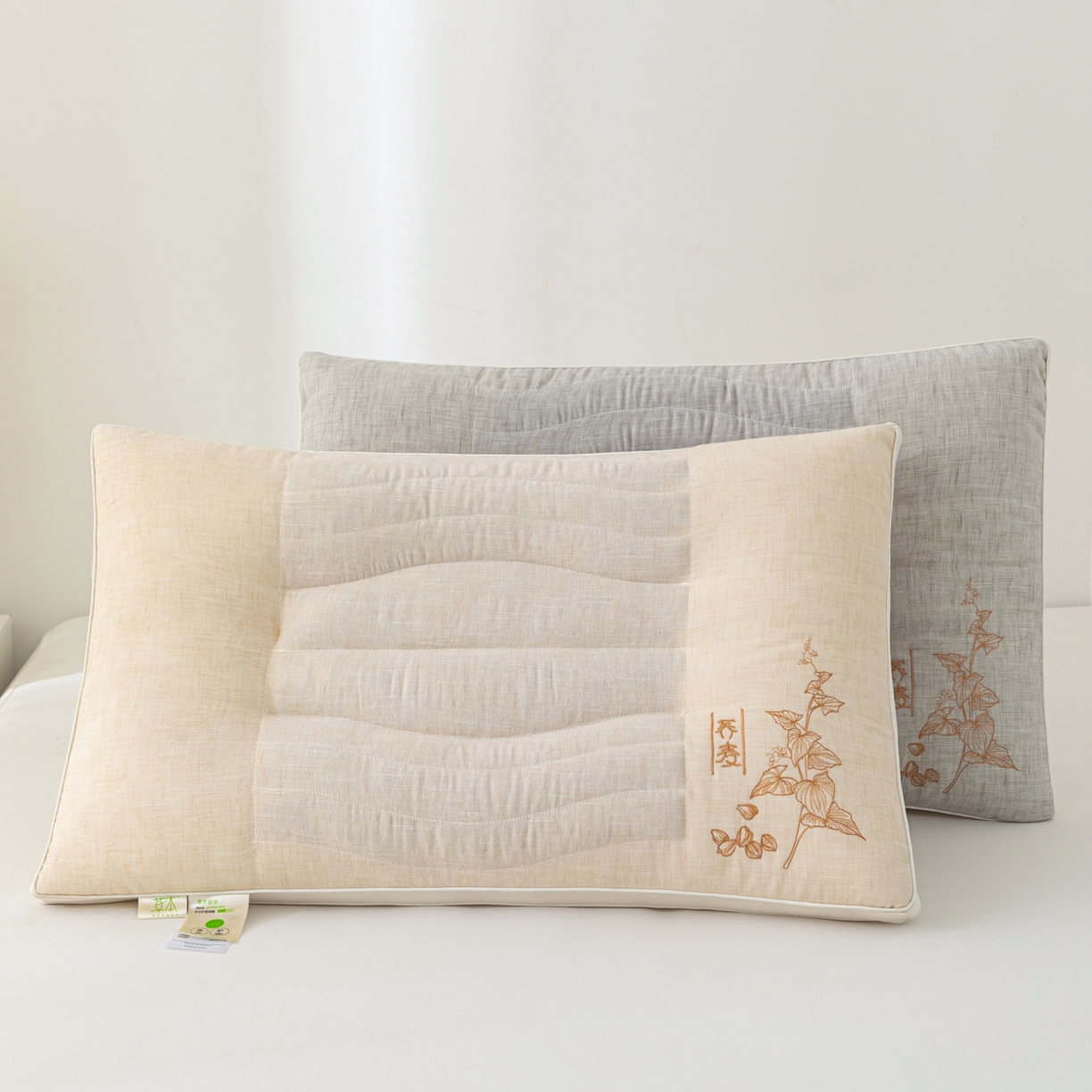 大熊枕芯 2025新款麻料定型护颈枕荞麦壳羽丝绒枕头枕芯 组合图仅供参考