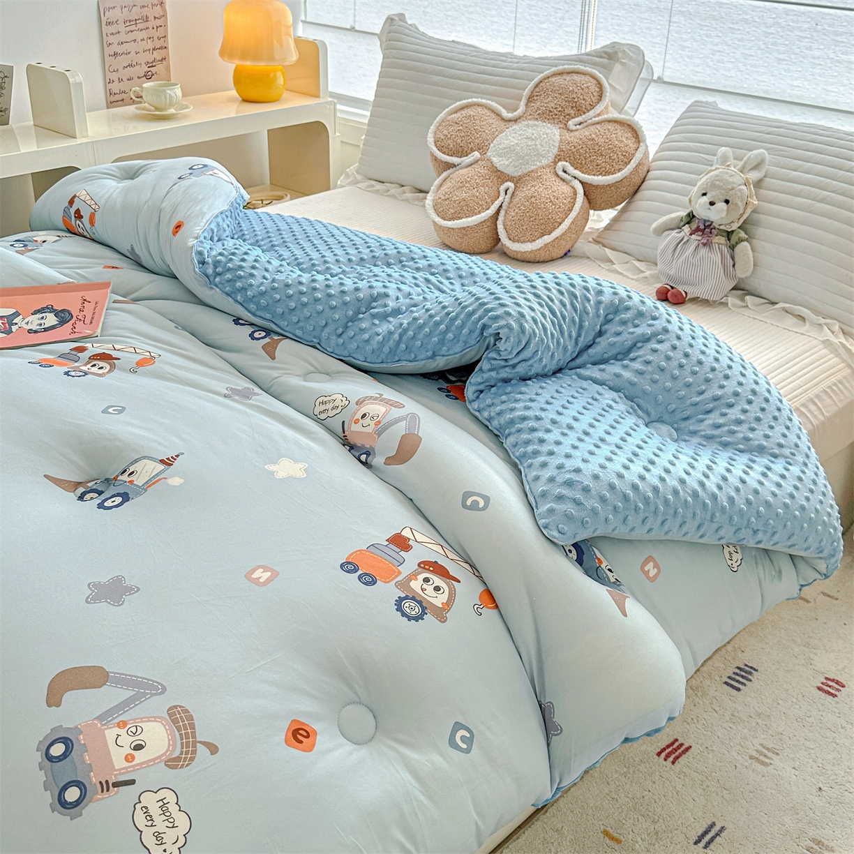 91家纺网 家纺一手货源 找家纺 优被业 2025新款A类牛奶丝针织棉豆豆被 大豆被 冬被 被子被芯 工程车队