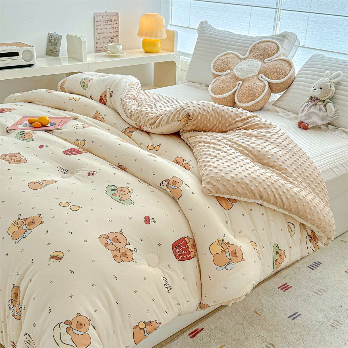 91家纺网 家纺一手货源 找家纺 优被业 2025新款A类牛奶丝针织棉豆豆被 大豆被 冬被 被子被芯 卡皮巴拉