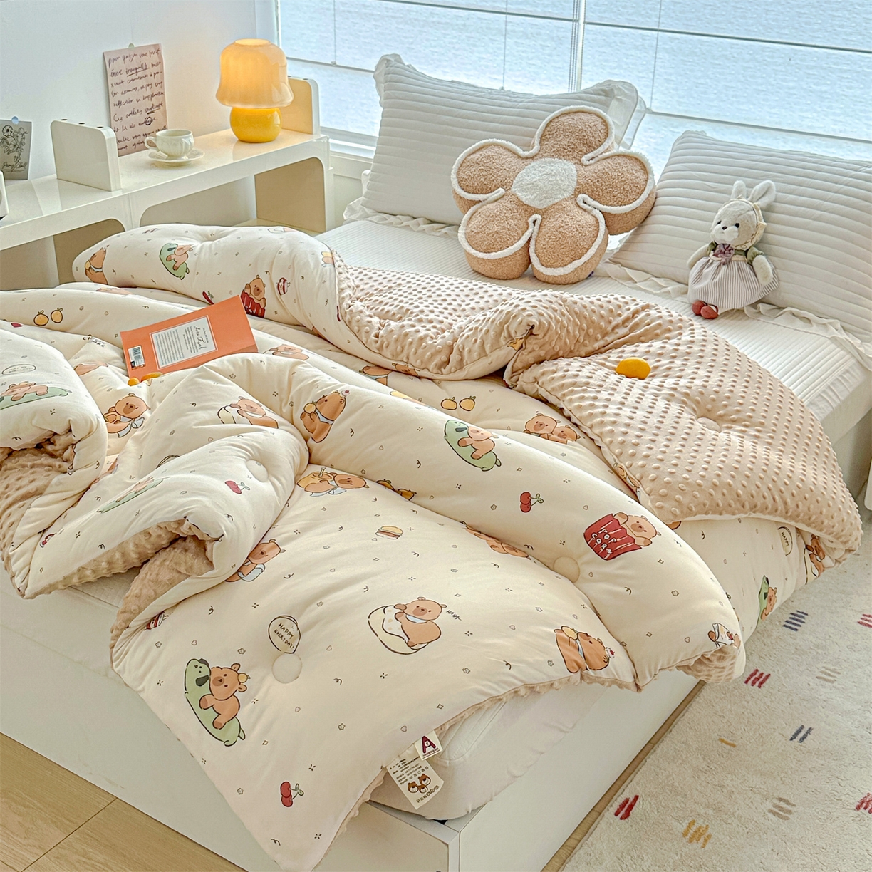 91家纺网 家纺一手货源 找家纺 优被业 2025新款A类牛奶丝针织棉豆豆被 大豆被 冬被 被子被芯 卡皮巴拉