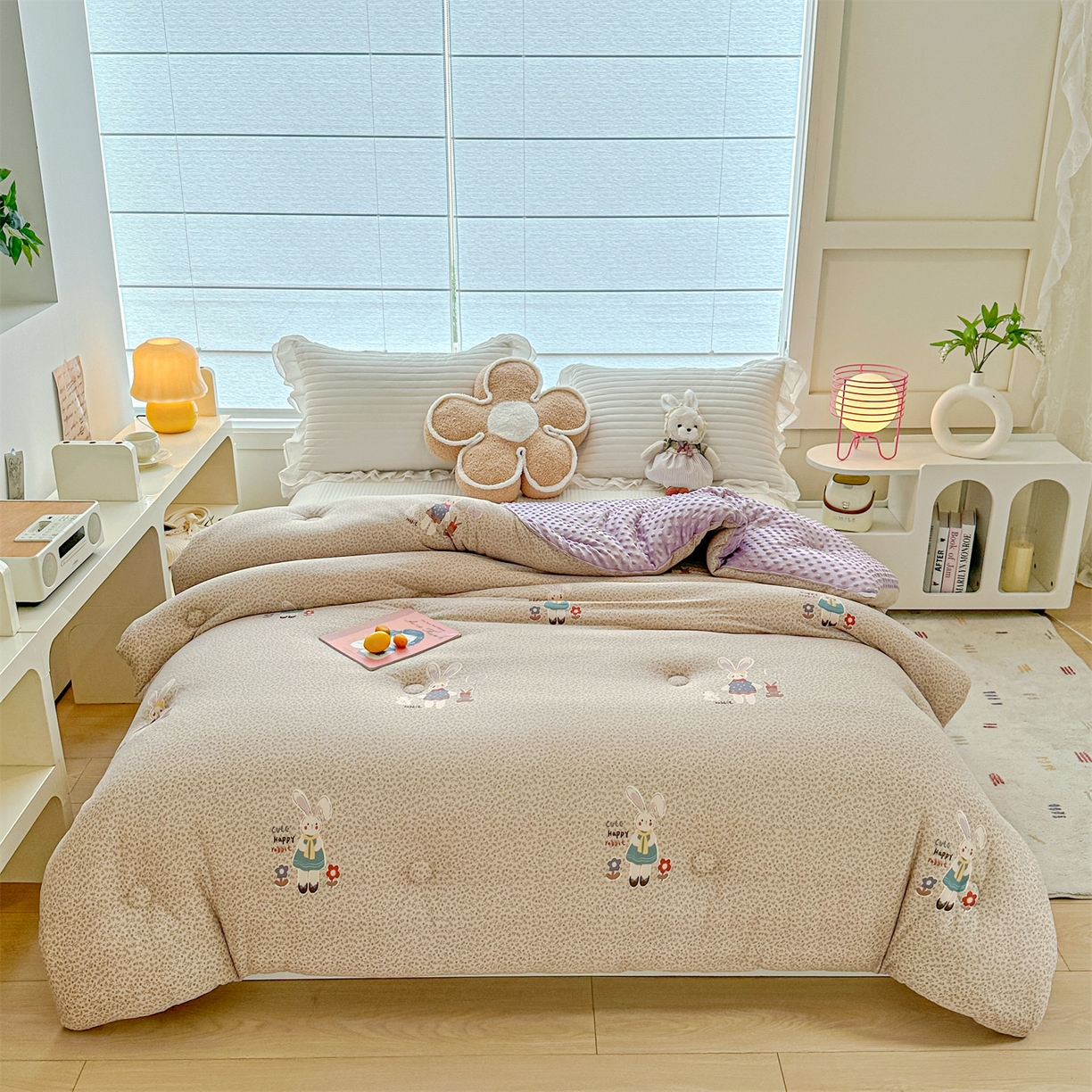 91家纺网 家纺一手货源 找家纺 优被业 2025新款A类牛奶丝针织棉豆豆被 大豆被 冬被 被子被芯 慕斯小兔