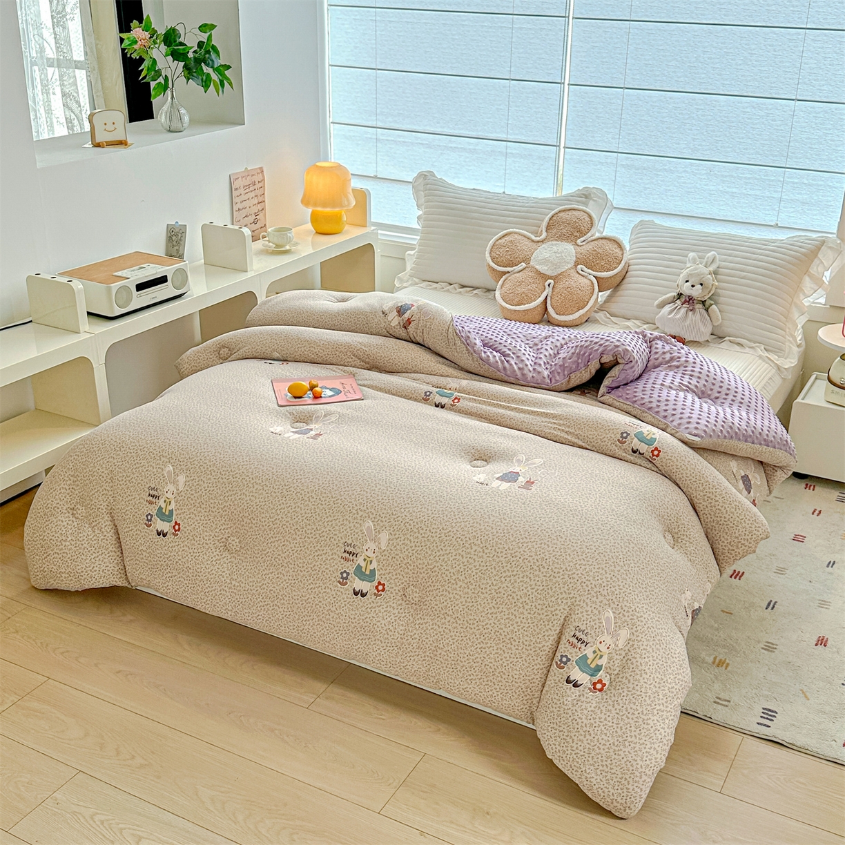 91家纺网 家纺一手货源 找家纺 优被业 2025新款A类牛奶丝针织棉豆豆被 大豆被 冬被 被子被芯 慕斯小兔