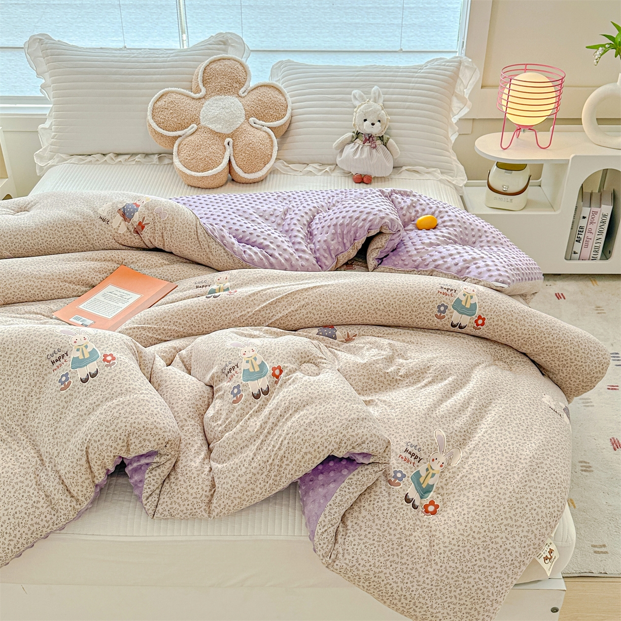 91家纺网 家纺一手货源 找家纺 优被业 2025新款A类牛奶丝针织棉豆豆被 大豆被 冬被 被子被芯 慕斯小兔