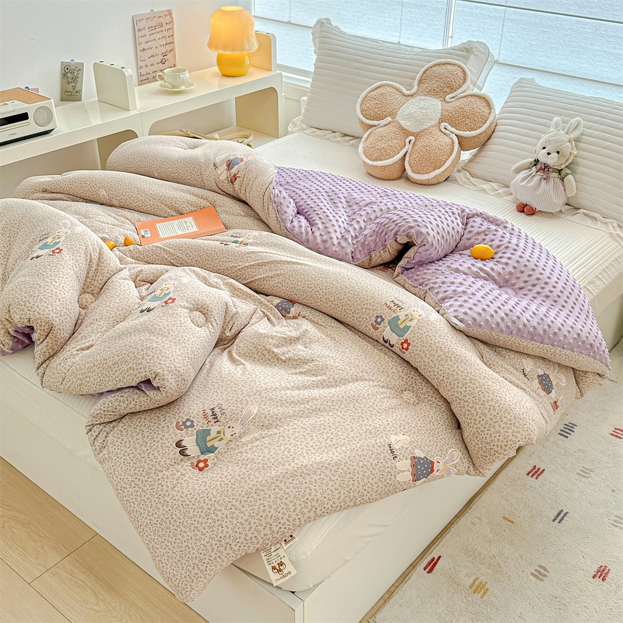 91家纺网 家纺一手货源 找家纺 优被业 2025新款A类牛奶丝针织棉豆豆被 大豆被 冬被 被子被芯 慕斯小兔