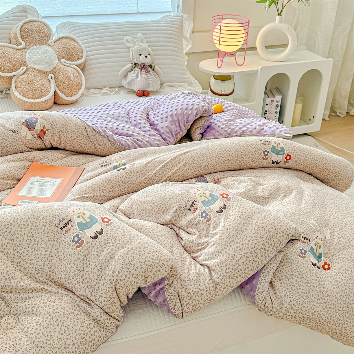 91家纺网 家纺一手货源 找家纺 优被业 2025新款A类牛奶丝针织棉豆豆被 大豆被 冬被 被子被芯 慕斯小兔