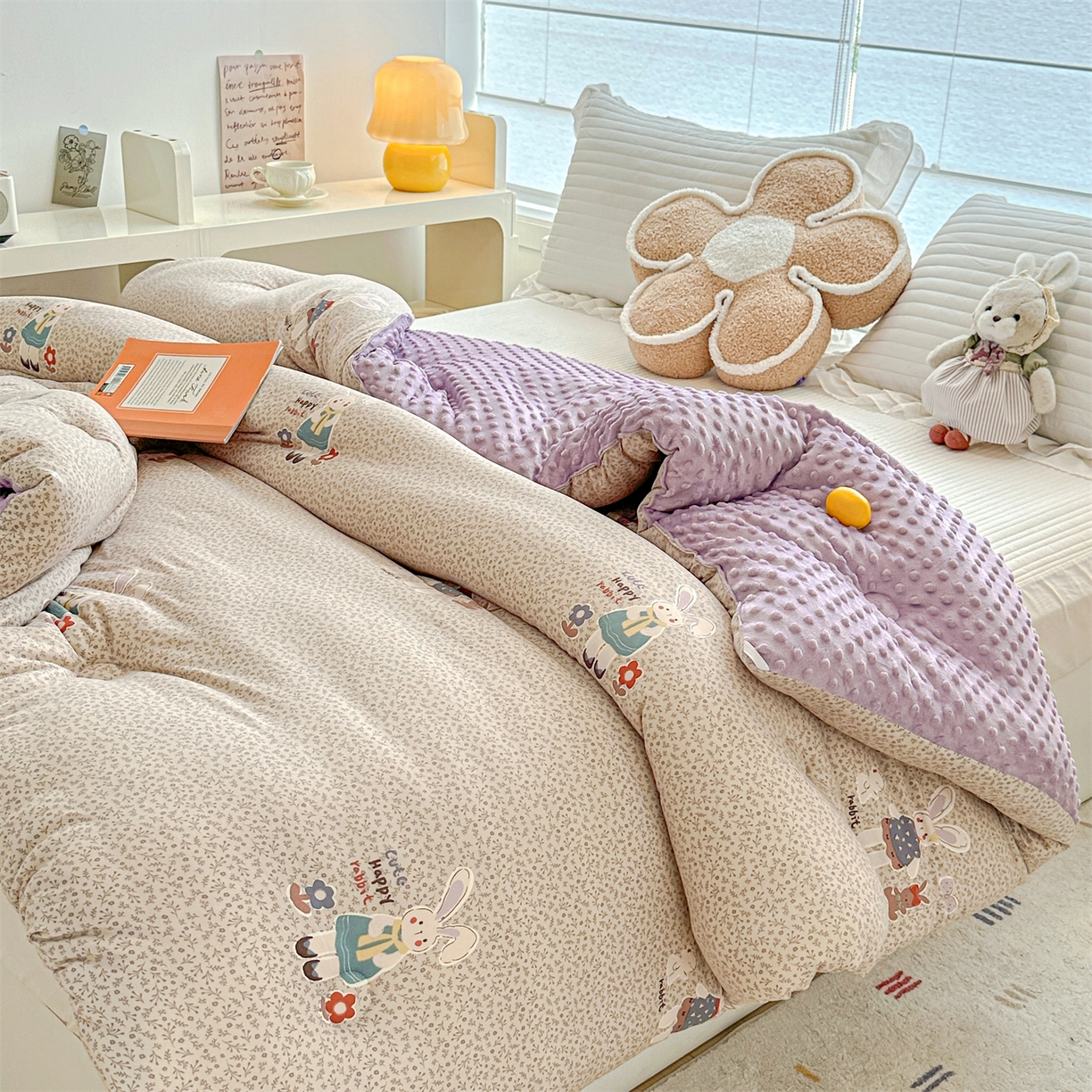 91家纺网 家纺一手货源 找家纺 优被业 2025新款A类牛奶丝针织棉豆豆被 大豆被 冬被 被子被芯 慕斯小兔