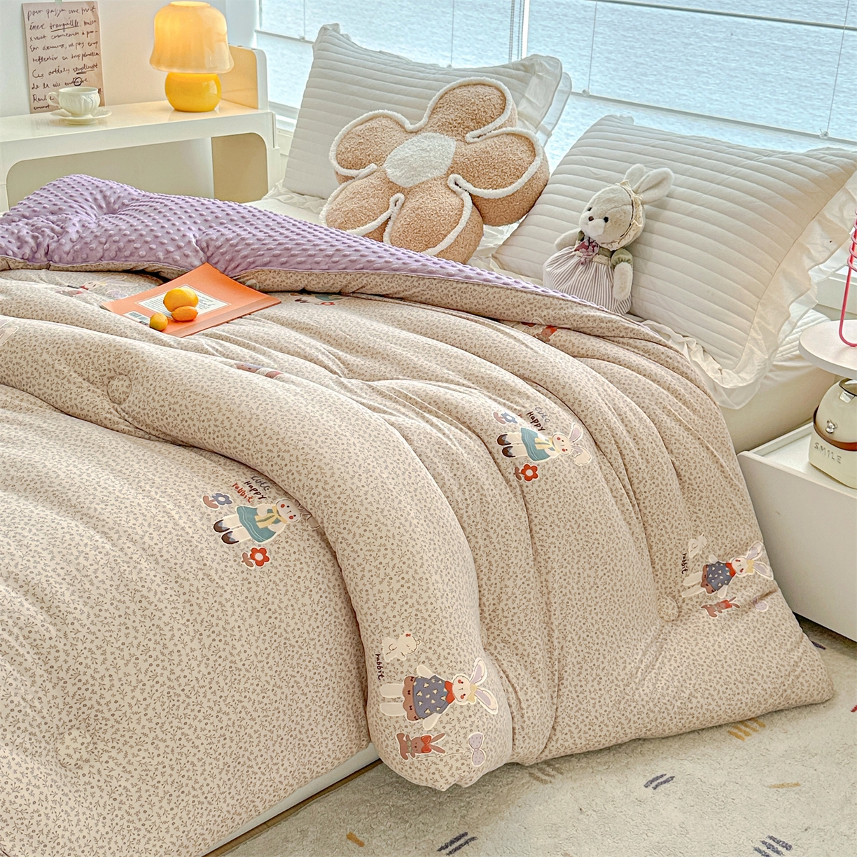 91家纺网 家纺一手货源 找家纺 优被业 2025新款A类牛奶丝针织棉豆豆被 大豆被 冬被 被子被芯 慕斯小兔