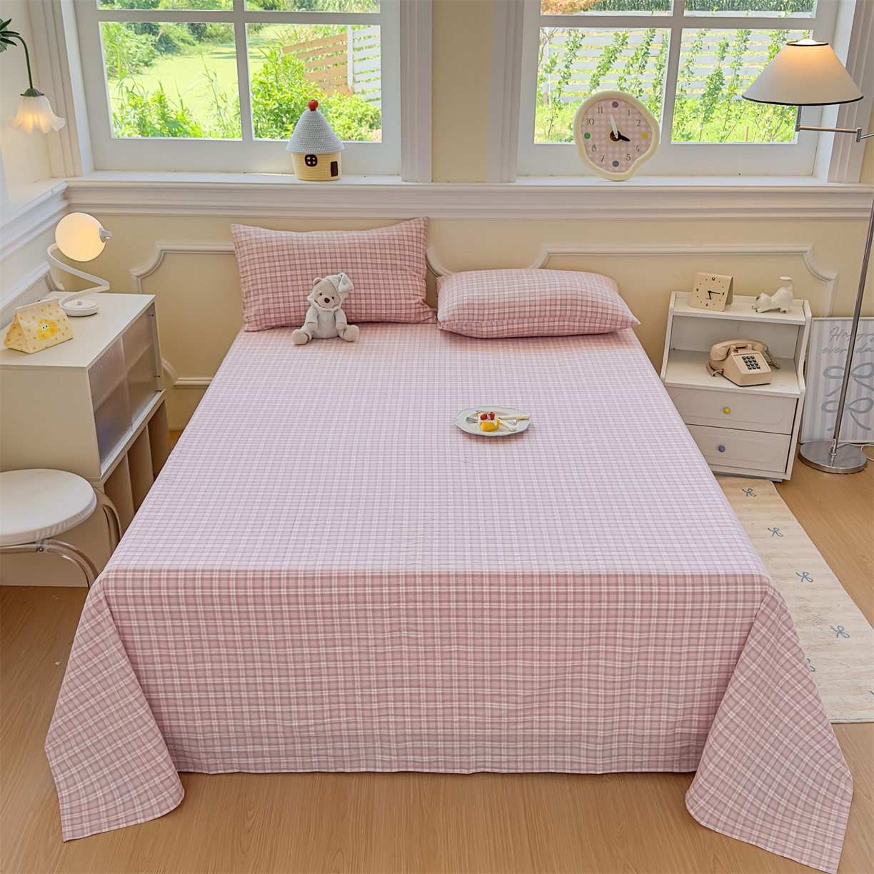 91家纺网 家纺一手货源 找家纺 菡宝 2025新款全棉纯棉色织水洗棉单床单 粉格调