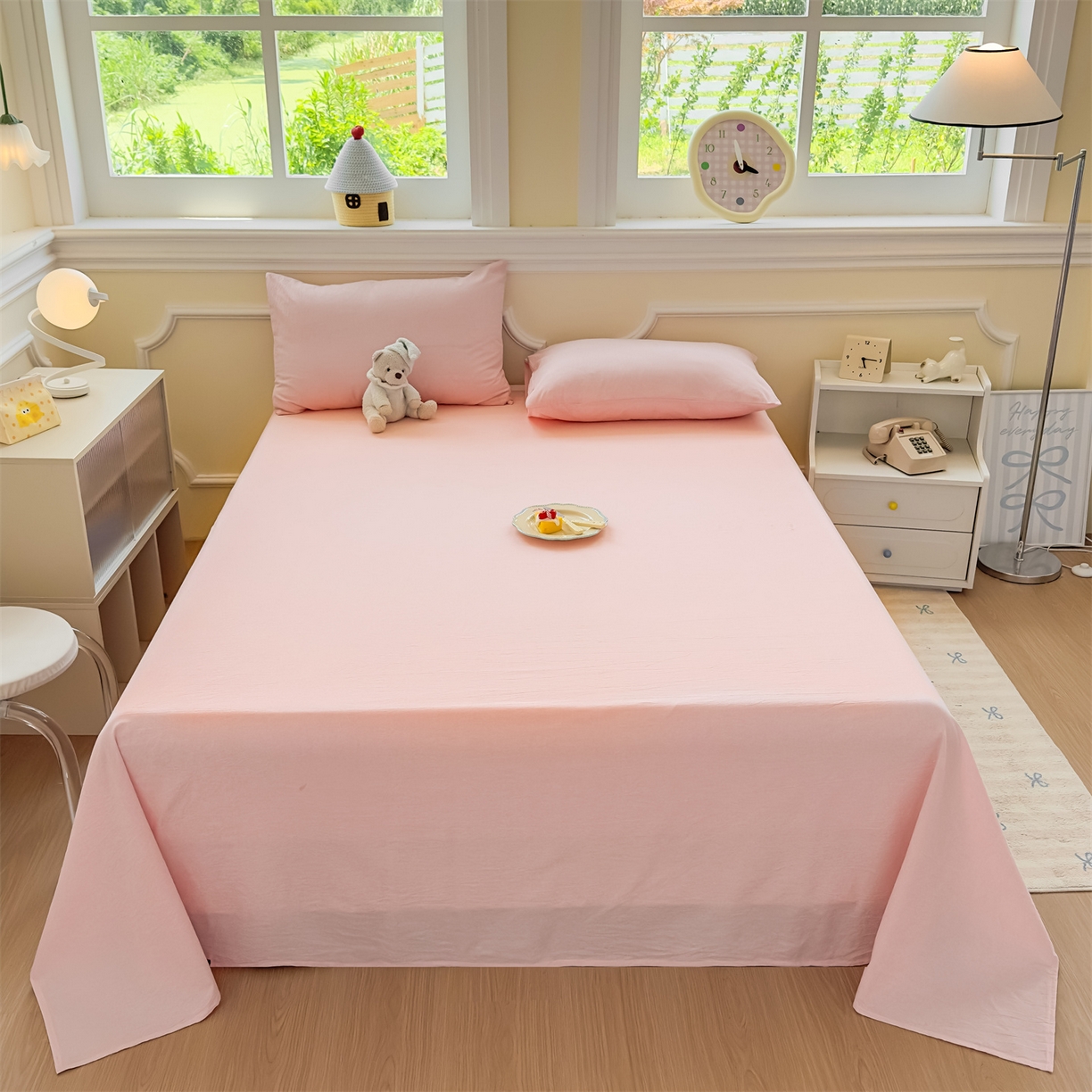 91家纺网 家纺一手货源 找家纺 菡宝 2025新款全棉纯棉色织水洗棉单床单 粉色青年