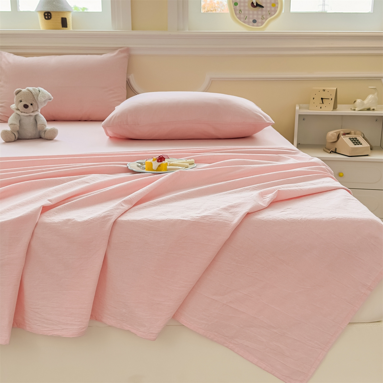 91家纺网 家纺一手货源 找家纺 菡宝 2025新款全棉纯棉色织水洗棉单床单 粉色青年