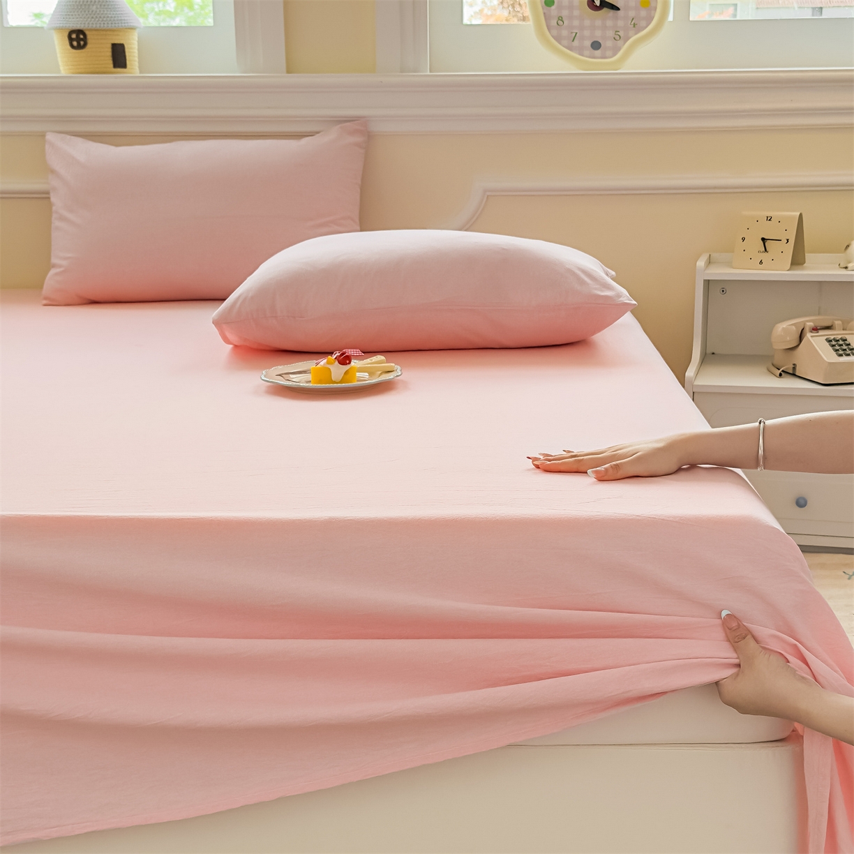 91家纺网 家纺一手货源 找家纺 菡宝 2025新款全棉纯棉色织水洗棉单床单 粉色青年