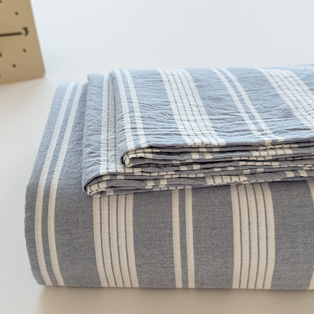 菡宝 2025新款全棉纯棉色织水洗棉单床单 海盐蓝条