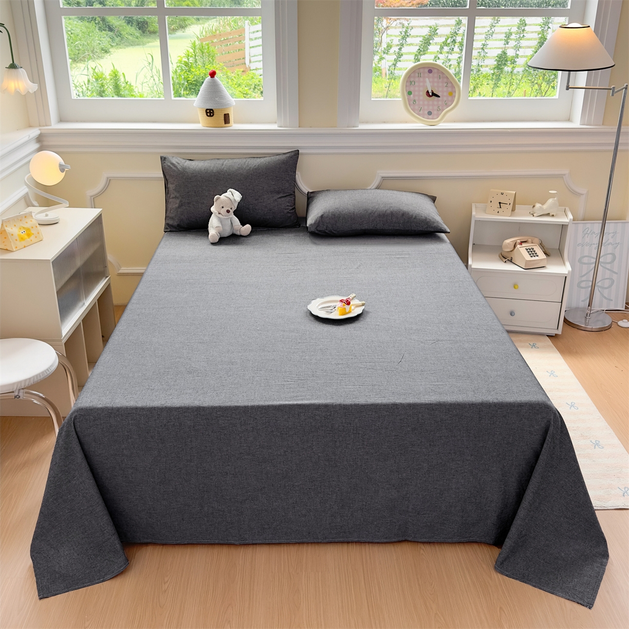 91家纺网 家纺一手货源 找家纺 菡宝 2025新款全棉纯棉色织水洗棉单床单 黑色青年