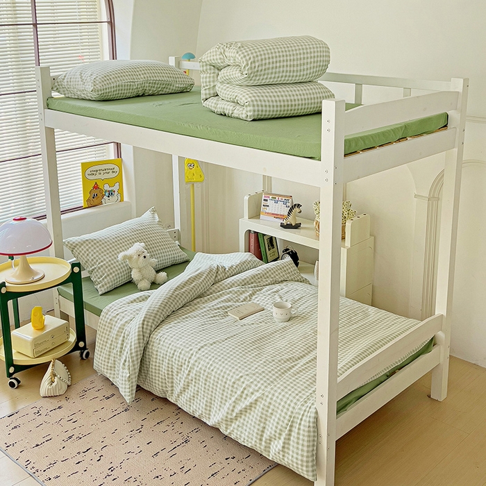 曼陀罗2025新款超柔云朵棉学生宿舍上下铺三件套 小格浅绿