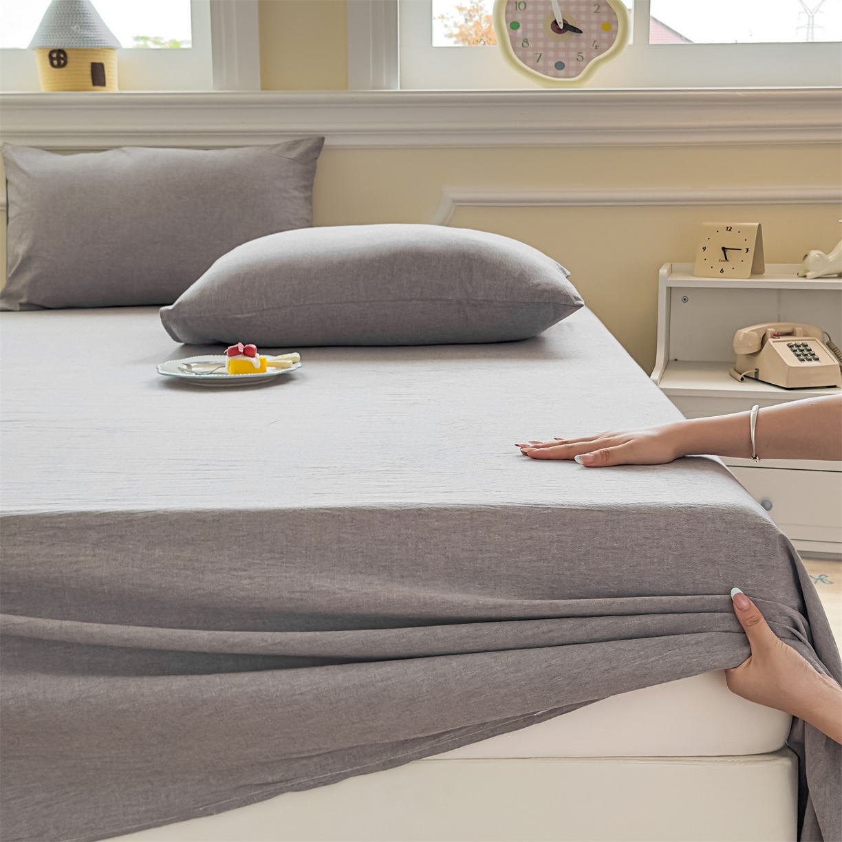 91家纺网 家纺一手货源 找家纺 菡宝 2025新款全棉纯棉色织水洗棉单床单 灰色青年