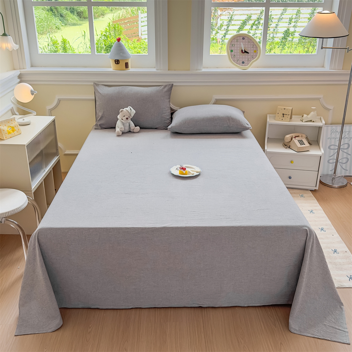 91家纺网 家纺一手货源 找家纺 菡宝 2025新款全棉纯棉色织水洗棉单床单 灰色青年