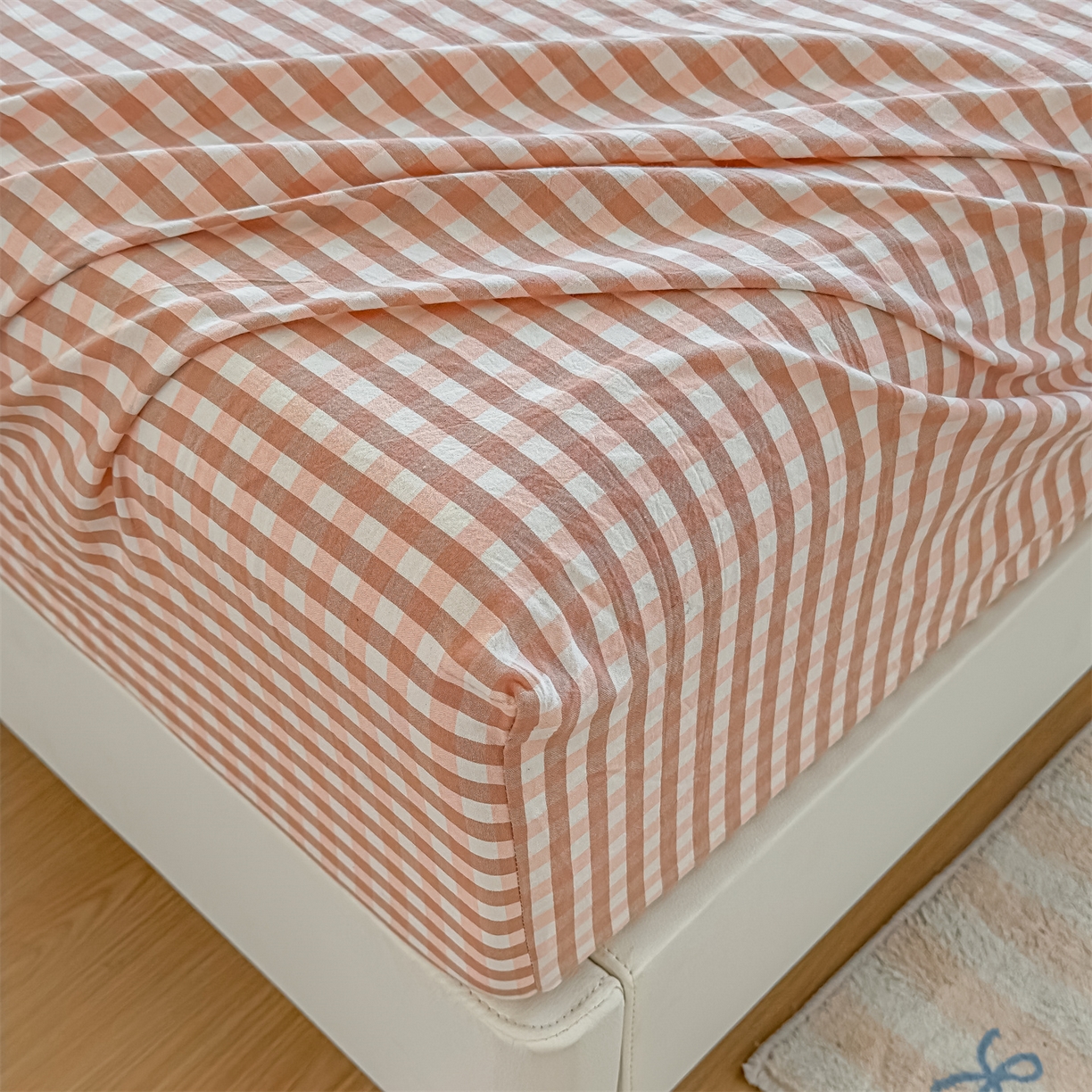 91家纺网 家纺一手货源 找家纺 菡宝 2025新款全棉纯棉色织水洗棉单单床笠 粉小格