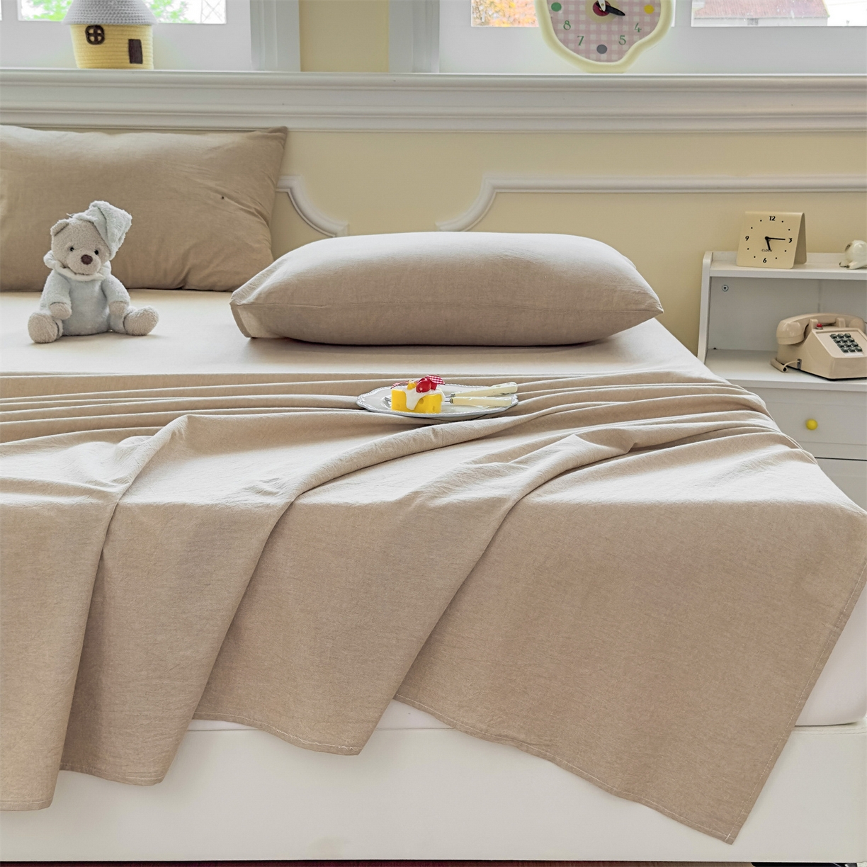 91家纺网 家纺一手货源 找家纺 菡宝 2025新款全棉纯棉色织水洗棉单床单 卡其青年