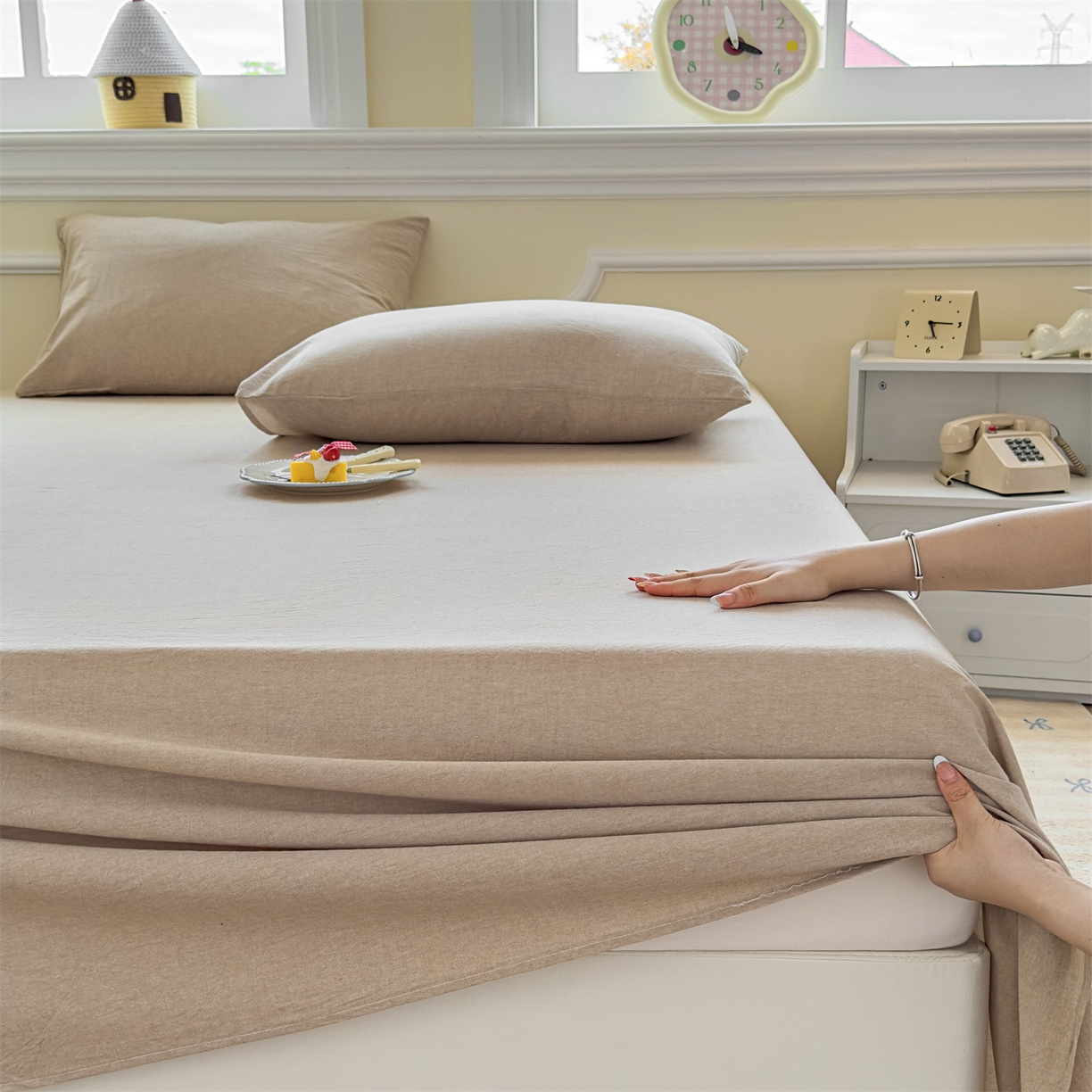 91家纺网 家纺一手货源 找家纺 菡宝 2025新款全棉纯棉色织水洗棉单床单 卡其青年