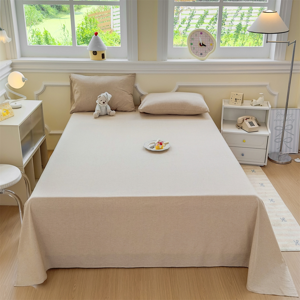 91家纺网 家纺一手货源 找家纺 菡宝 2025新款全棉纯棉色织水洗棉单床单 卡其青年