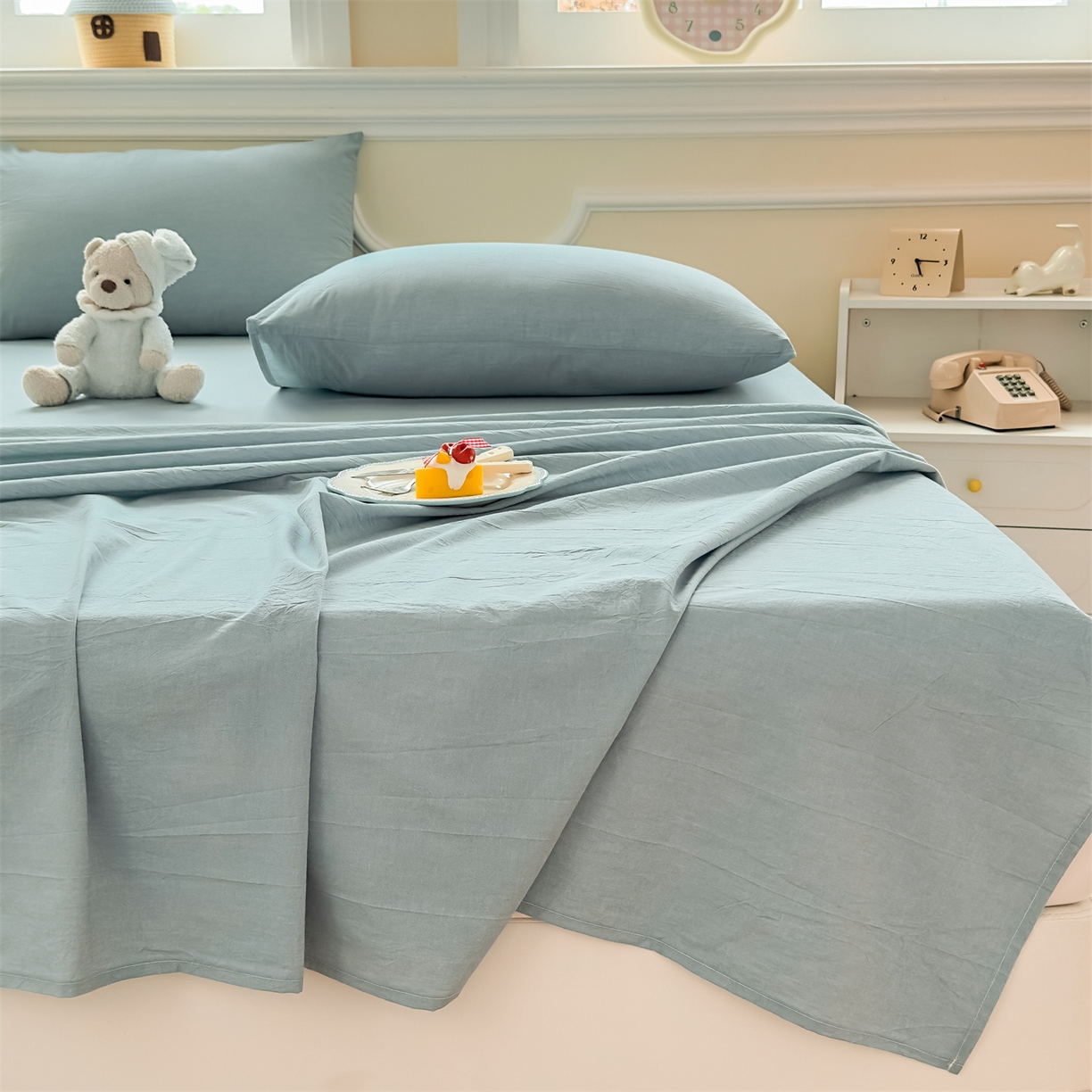 91家纺网 家纺一手货源 找家纺 菡宝 2025新款全棉纯棉色织水洗棉单床单 兰色青年