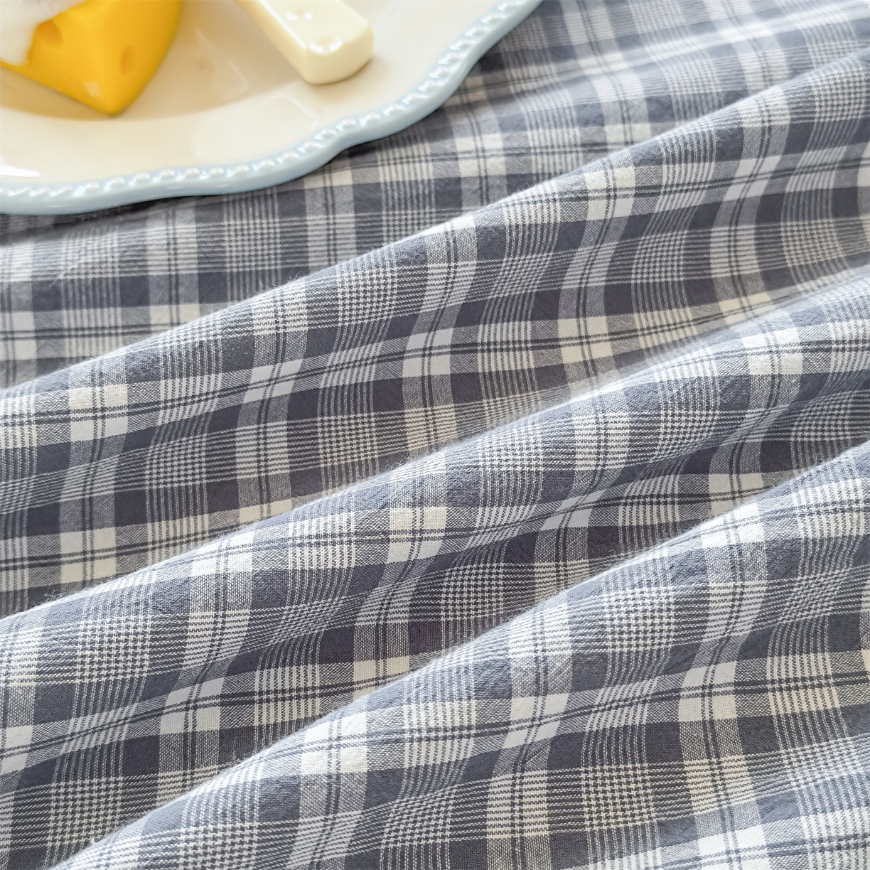 91家纺网 家纺一手货源 找家纺 菡宝 2025新款全棉纯棉色织水洗棉单床单 蓝格调