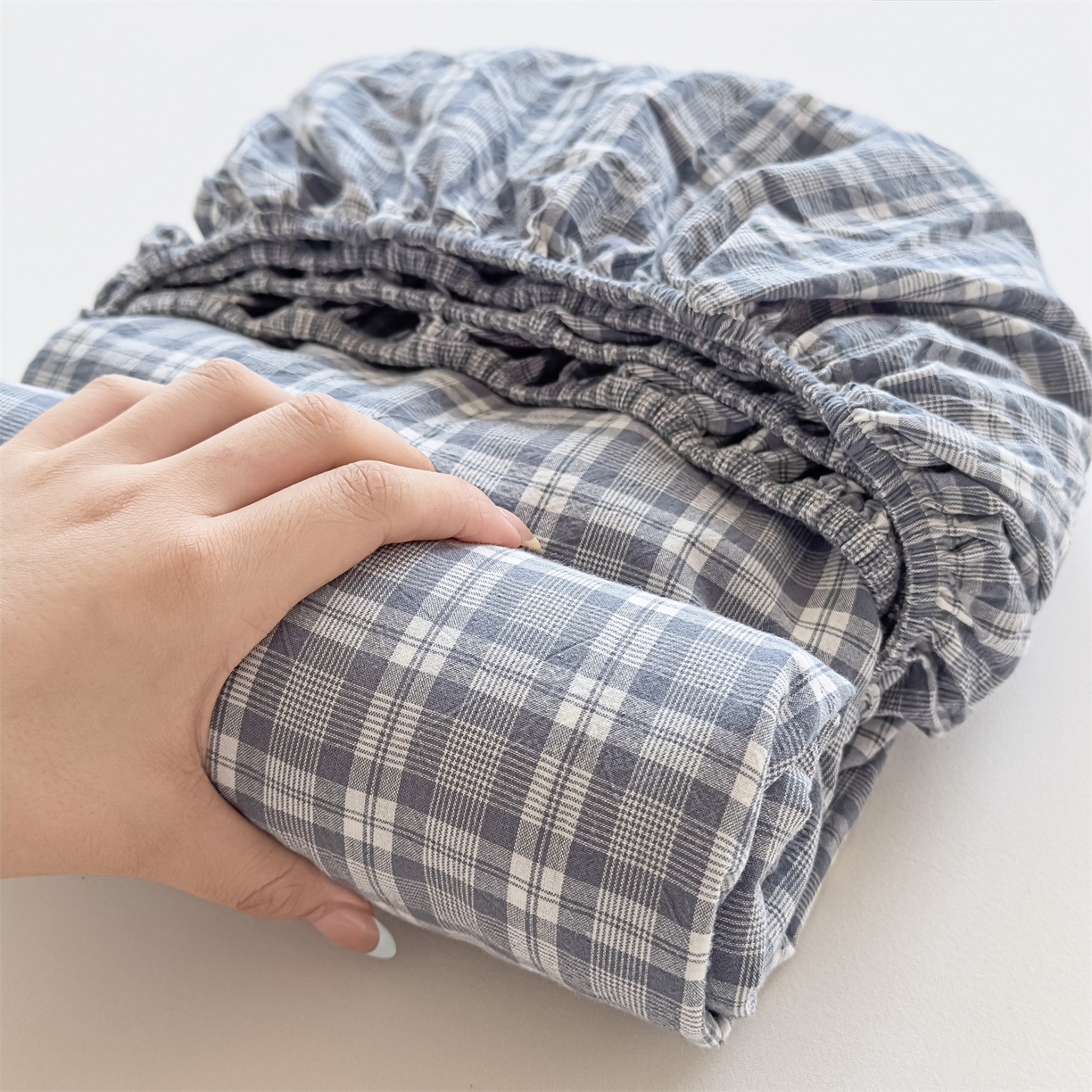 菡宝 2025新款全棉纯棉色织水洗棉单单床笠 蓝格调